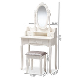 Baxton Studio Veronique Traditional French Provincial White Finished Wood 2-Piece Vanity Table with Mirror and Ottoman