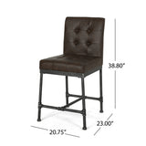 Commonwealth Industrial Modern 24" Counter Stool with Faux Leather Backing and Metal Pipe Base, Dark Brown and Black Finish Noble House