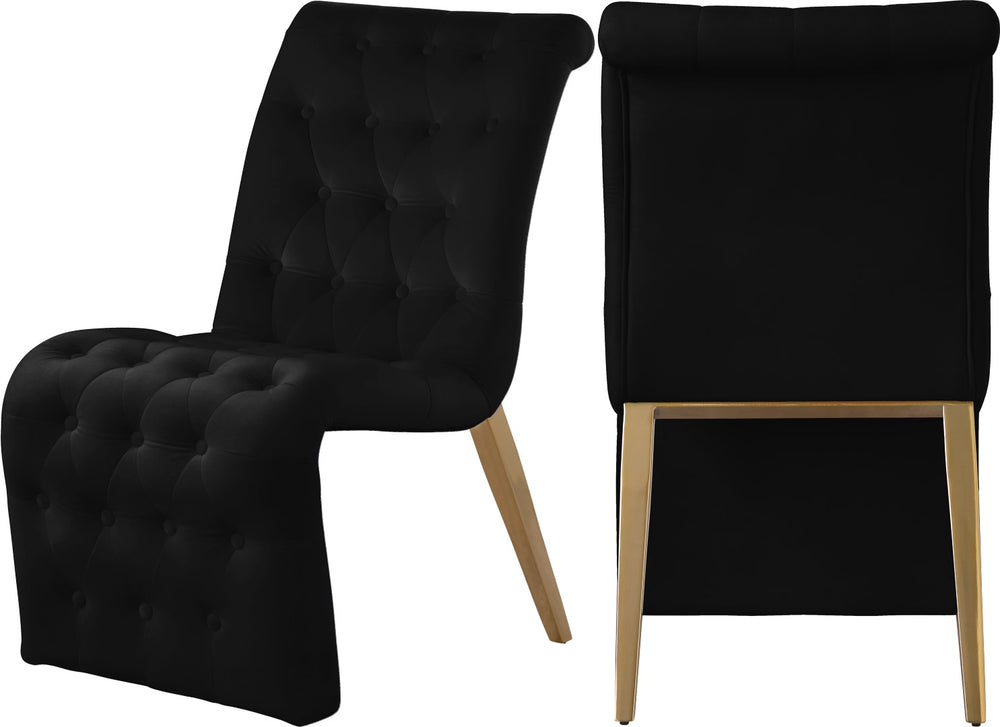 Curve Velvet / Iron / Engineered Wood / Foam Contemporary Black Velvet Dining Chair - 19.5" W x 30" D x 36.5" H