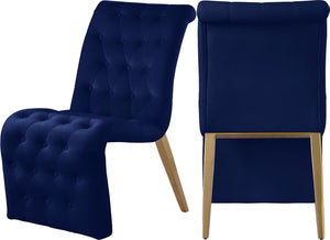 Curve Velvet / Iron / Engineered Wood / Foam Contemporary Navy Velvet Dining Chair - 19.5" W x 30" D x 36.5" H