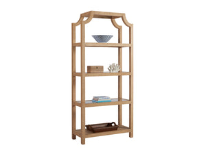 Newport Beachcomber Raffia Étagère – Coastal Elegance with Glass Shelves for Stylish Storage Solutions