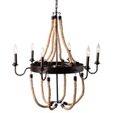 Baxton Studio Cassia Vintage Industrial Antique Style Hemp and Dark Bronze Metal 6 Light Chandelier