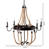 Baxton Studio Cassia Vintage Industrial Antique Style Hemp and Dark Bronze Metal 6 Light Chandelier