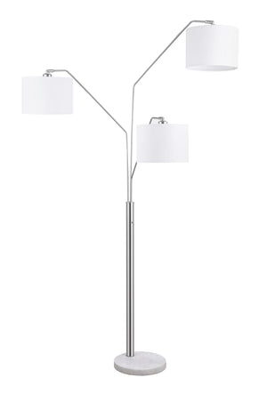 Contemporary Three-Tier Drum Shade Floor Lamp in Stain Nickel with Elegant Marble Base & Dimmer Switch