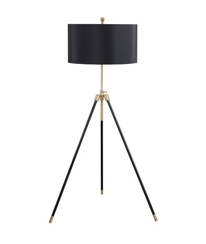 Contemporary Tripod Floor Lamp - Elegant Black Shade with Gold Accents for Modern Spaces, 63"H