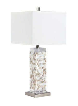 Modern Square Shade Table Lamp with Crystal Base White and Silver