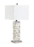 Modern Square Shade Table Lamp with Crystal Base White and Silver