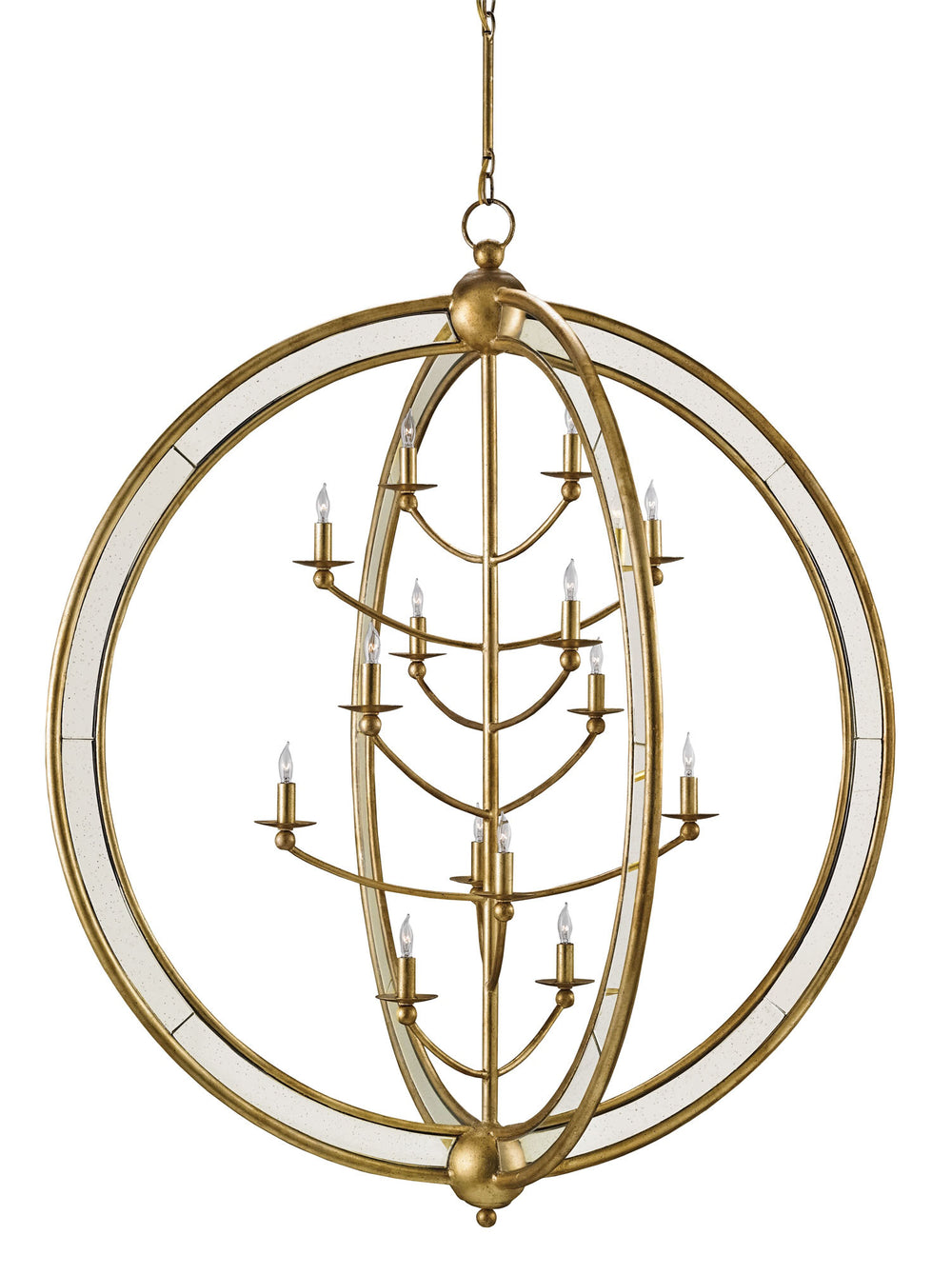 Aphrodite Orb Chandelier - Stunning Gold Granello Finish with Antique Mirror and Adjustable Height Elegance