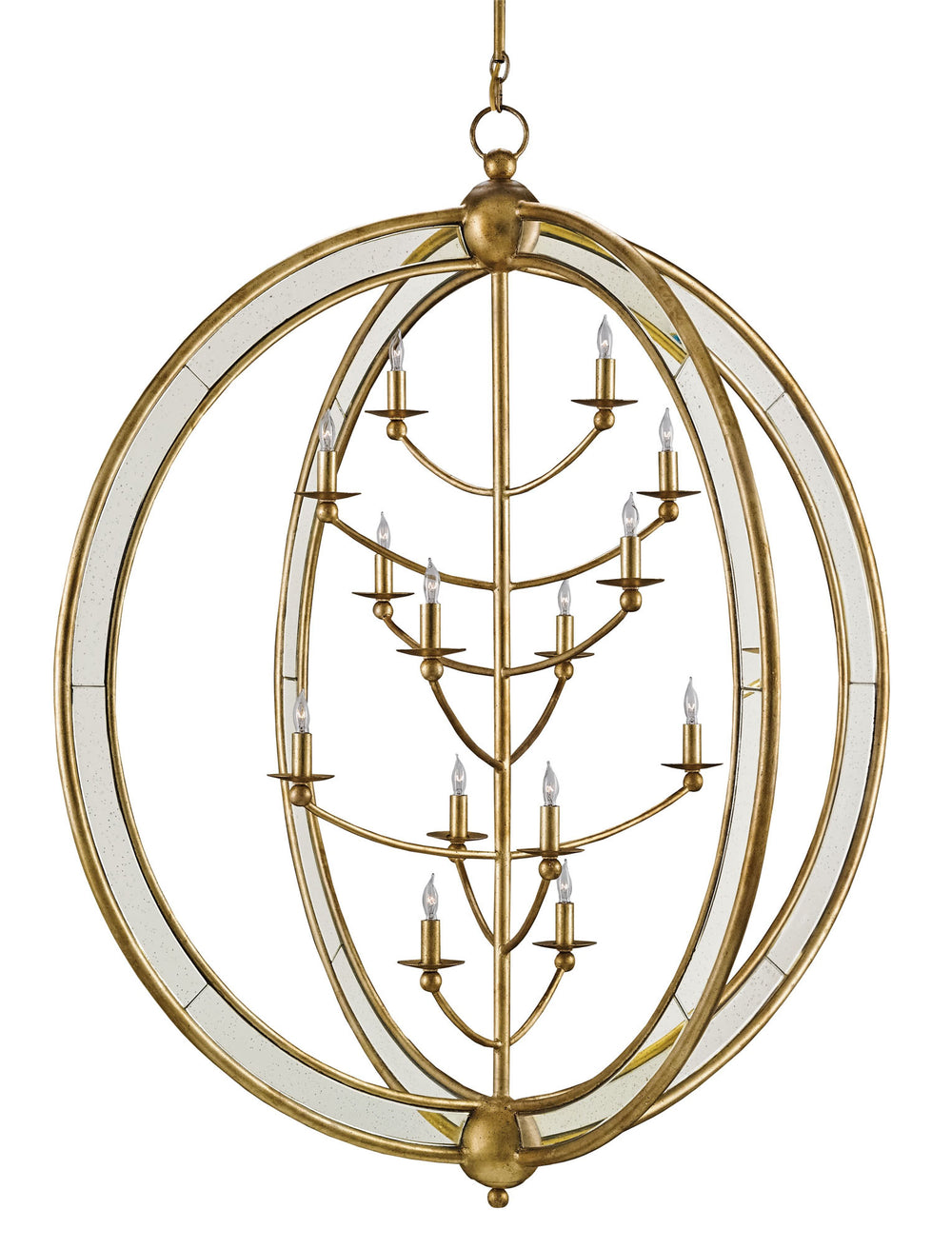 Aphrodite Orb Chandelier - Stunning Gold Granello Finish with Antique Mirror and Adjustable Height Elegance