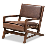 Rovelyn Rustic Brown Faux Leather Upholstered Walnut Finished Wood Lounge Chair