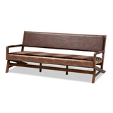 Rovelyn Rustic Brown Faux Leather Upholstered Walnut Finished Wood Sofa