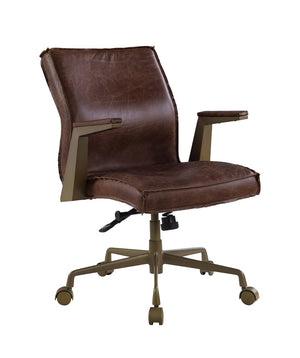 Attica Industrial/Contemporary Office Chair SEAT] Espresso TGL (Espresso Leather) • BASE] tbc (Brass Iron) 92483-ACME