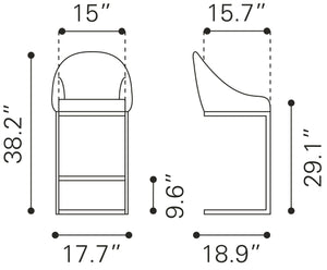 Zuo Modern Scott 100% Polyurethane, Plywood, Steel Modern Commercial Grade Barstool Black, Gold 100% Polyurethane, Plywood, Steel
