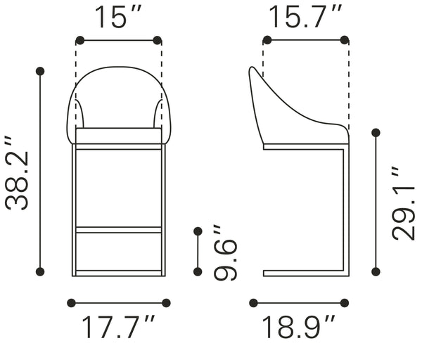 Zuo Modern Scott 100% Polyurethane, Plywood, Steel Modern Commercial Grade Barstool Black, Gold 100% Polyurethane, Plywood, Steel