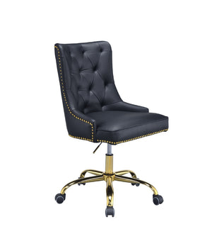 Purlie Transitional Office Chair Black PU Cushion (Black PU) • Gold Metal Base & Nail-heads (Plating) • Black Casters 92518-ACME