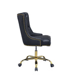 Purlie Transitional Office Chair Black PU Cushion (Black PU) • Gold Metal Base & Nail-heads (Plating) • Black Casters 92518-ACME