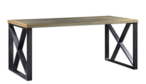 Jennavieve Industrial Writing Desk Gold Aluminum Top (Brass Aluminum) • TBC Metal Tube Base (Matt Iron)  92550-ACME