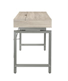 Yaseen Industrial Writing Desk TOP) Natural Wood • BASE) Nickel Silver Metal 92575-ACME