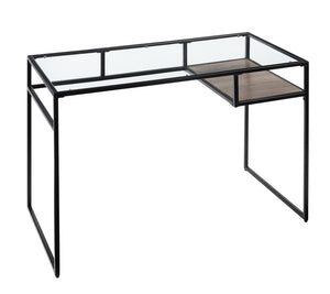 Yasin Industrial Writing Desk Clear Glass Top • Metal • Wood Shelf  92580-ACME