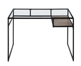 Yasin Industrial Writing Desk Clear Glass Top • Metal • Wood Shelf  92580-ACME