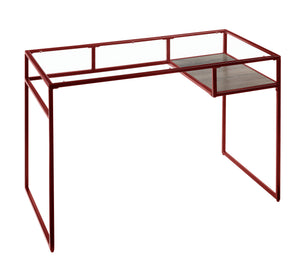 Yasin Industrial Writing Desk Clear Glass Top • Metal • Wood Shelf  92584-ACME