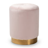 Alonza Velvet Upholstered Ottoman with Brushed Gold Base - Glamorous Modern Footstool for Any Space