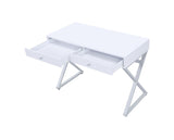 Coleen Contemporary Writing Desk TOP] White Wood (cc#) • BASE] Chrome Metal (cc#) 92610-ACME