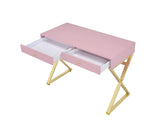 Coleen Contemporary Writing Desk TOP] Pink Wood (pastel) • BASE] Gold Metal (Brass) 92612-ACME