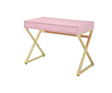 Coleen Contemporary Writing Desk TOP] Pink Wood (pastel) • BASE] Gold Metal (Brass) 92612-ACME