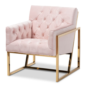 Baxton Studio Milano Modern and Contemporary Pink Velvet Fabric Upholstered Gold Finished Lounge Chair