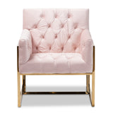 Baxton Studio Milano Modern and Contemporary Pink Velvet Fabric Upholstered Gold Finished Lounge Chair