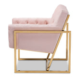 Baxton Studio Milano Modern and Contemporary Pink Velvet Fabric Upholstered Gold Finished Lounge Chair