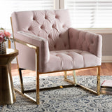 Baxton Studio Milano Modern and Contemporary Pink Velvet Fabric Upholstered Gold Finished Lounge Chair