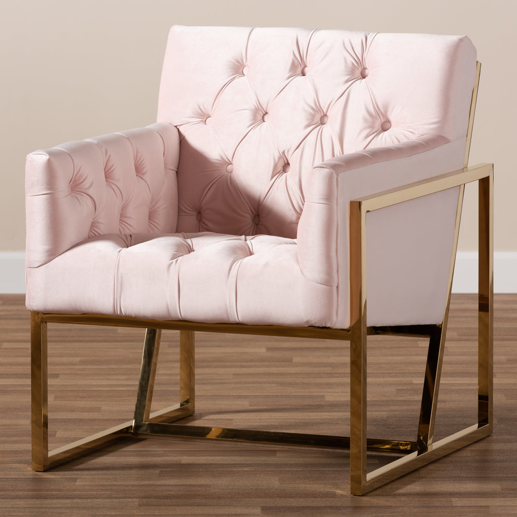 Milano Modern Contemporary Fabric Upholstered Gold Finished Lounge