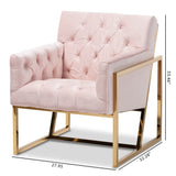 Baxton Studio Milano Modern and Contemporary Pink Velvet Fabric Upholstered Gold Finished Lounge Chair