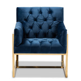 Baxton Studio Milano Modern and Contemporary Navy Velvet Fabric Upholstered Gold Finished Lounge Chair