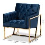 Baxton Studio Milano Modern and Contemporary Navy Velvet Fabric Upholstered Gold Finished Lounge Chair