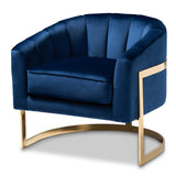 Baxton Studio Tomasso Glam Royal Blue Velvet Fabric Upholstered Gold-Finished Lounge Chair