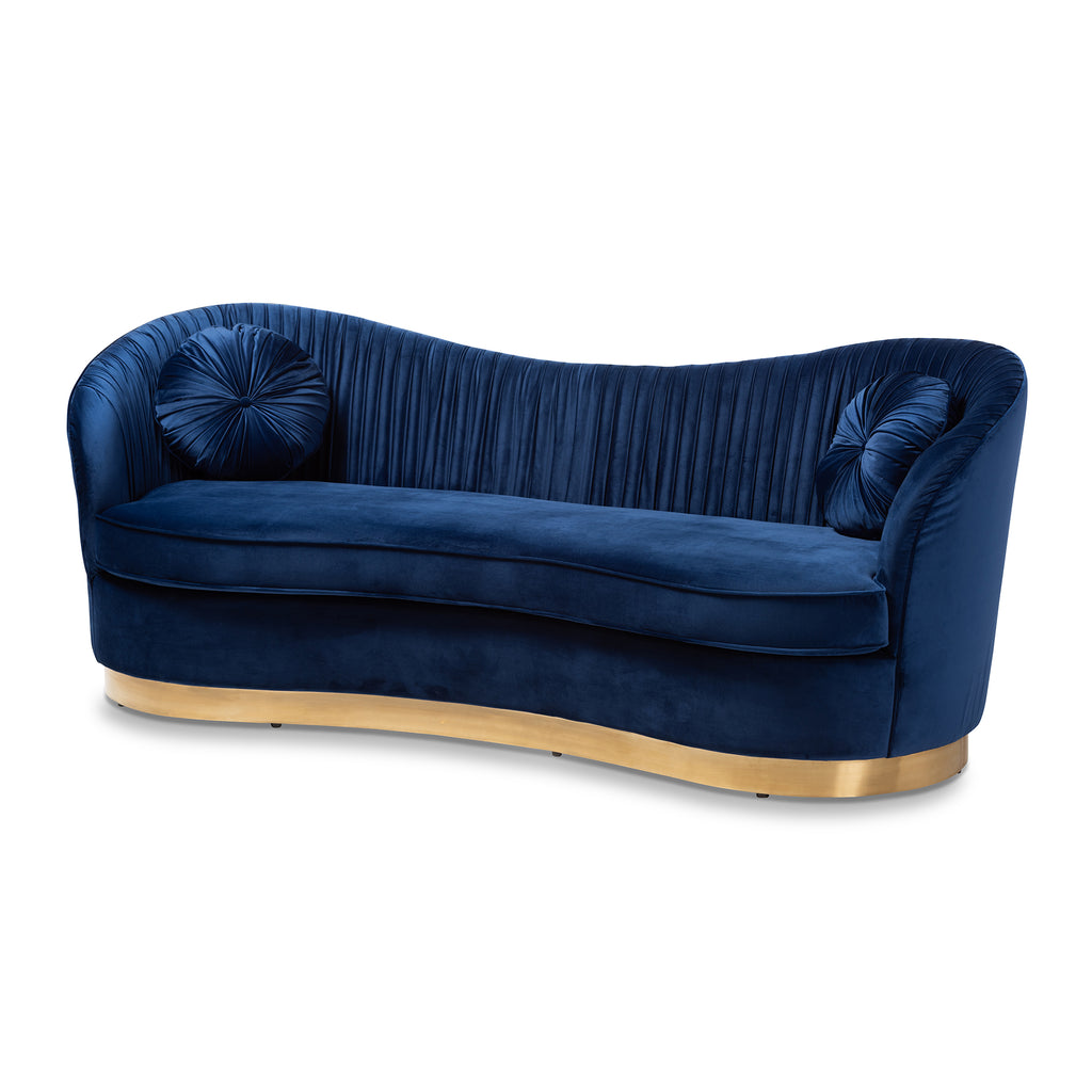 Nevena Glam Royal Blue Velvet Fabric Upholstered Gold Finished