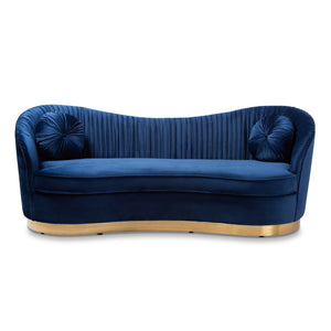 Baxton Studio Nevena Glam Royal Blue Velvet Fabric Upholstered Gold-Finished Sofa