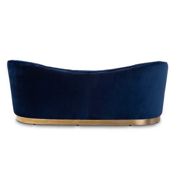 Baxton Studio Nevena Glam Royal Blue Velvet Fabric Upholstered Gold-Finished Sofa