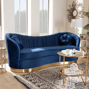 Baxton Studio Nevena Glam Royal Blue Velvet Fabric Upholstered Gold-Finished Sofa