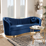 Baxton Studio Nevena Glam Royal Blue Velvet Fabric Upholstered Gold-Finished Sofa