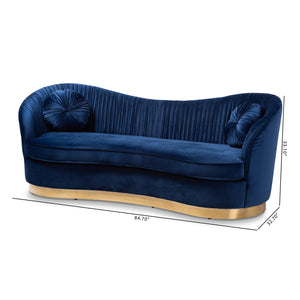 Baxton Studio Nevena Glam Royal Blue Velvet Fabric Upholstered Gold-Finished Sofa