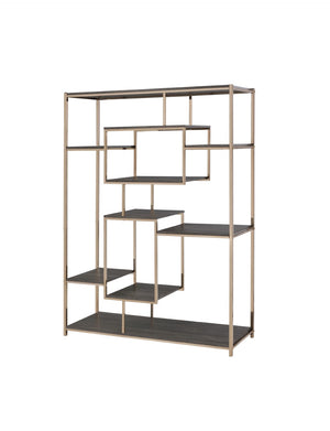 Scaola Industrial/Contemporary Bookshelf WOOD SHELF] Rustic Gray Oak (cc#) • METAL FRAME] Champagne 92655-ACME