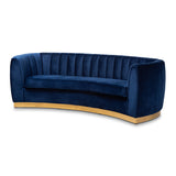 Milena Glam Royal Blue Velvet Fabric Upholstered Gold-Finished Sofa