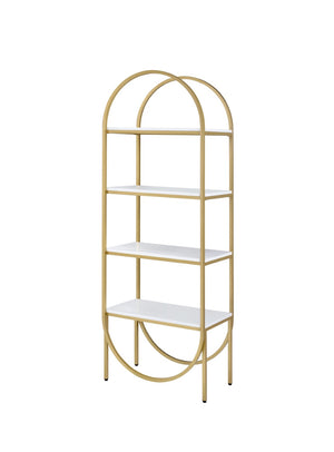 Lightmane Contemporary Bookshelf WOOD SHELF] White High Gloss (cc#) • METAL] Gold (Gold Electroplating) 92662-ACME