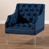 Baxton Studio Silvana Modern and Contemporary Navy Velvet Fabric Upholstered Lounge Chair with Acrylic Legs