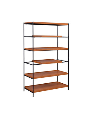 Oaken Industrial/Contemporary Bookshelf WOOD Shelves) Paper Veneer • METAL LEG) Black Shiny Finish 92677-ACME