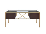 Yumia Contemporary Writing Desk Glass Top • Gold Metal Tube Base (Powder Coating) • Espresso Wood Drawer 92785-ACME